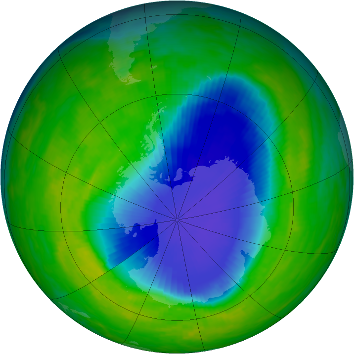 Antarctic ozone map for 13 November 1992
